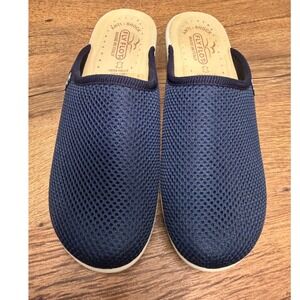 Fly Flot Navy Blue Mesh Anti-Shock Anatomic Clogs Mules Italy Womens 38 7.5